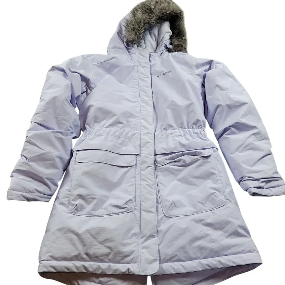 Columbia Nordic Strider II Jacket Girls Large Snowdrift Full Zip Hooded Faux Fur
